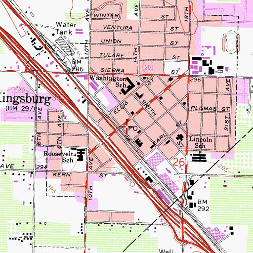 Topographic Map of Kingsburg Joint Alternative Education School, CA