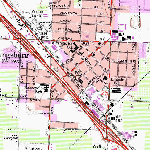 Topographic Map of Kingsburg Post Office, CA