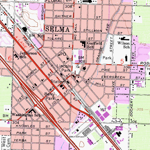 Topographic Map of Selma Branch Fresno County Free Library, CA