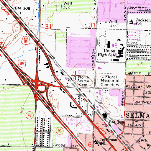 Topographic Map of W H Shaver Park, CA