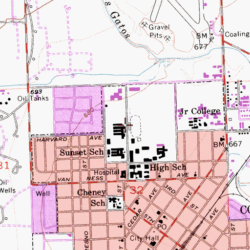 Topographic Map of Coalinga Memorial Bowl, CA
