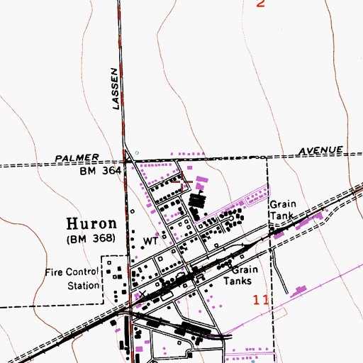 Topographic Map of Huron Branch Coalinga-Huron Library, CA