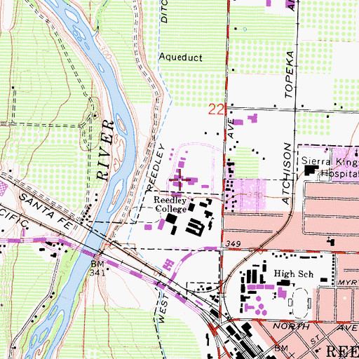 Topographic Map of Kings River Community College Library, CA