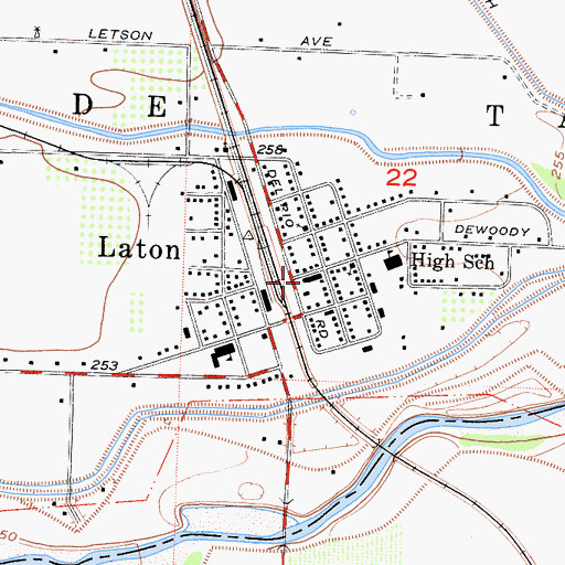 Topographic Map of Laton Post Office, CA