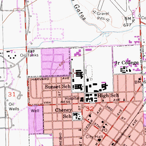 Topographic Map of Nell Dawson Elementary School, CA