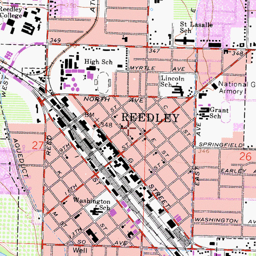 Topographic Map of Reedley Branch Fresno County Free Library, CA
