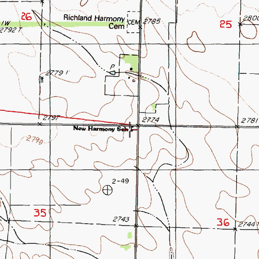 Topographic Map of New Harmony School, NE