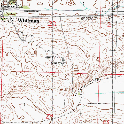 Topographic Map of Whitman Towers, NE