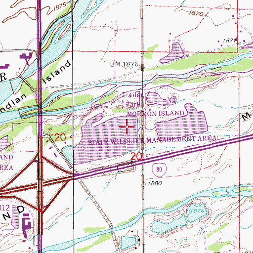 Topographic Map of Morman Island State Wildlife Management Area, NE