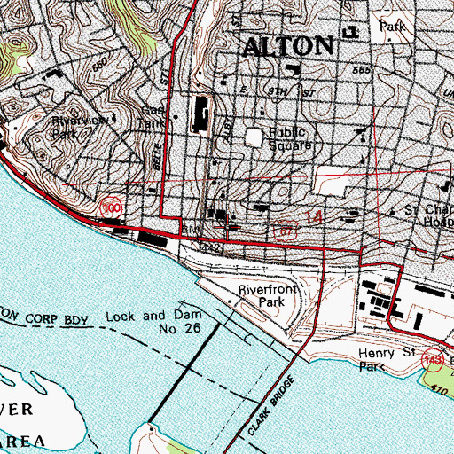 Topographic Map of Alton City Hall, IL