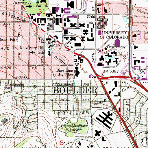 Topographic Map of New Vista High School, CO