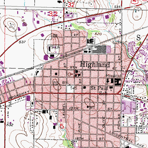 Topographic Map of Louis Latzer Memorial Public Library, IL