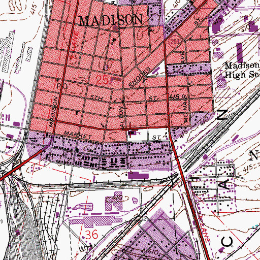 Topographic Map of Madison Junior High School (historical), IL