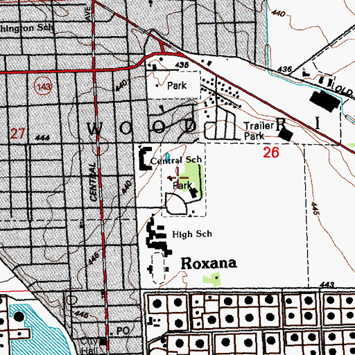 Topographic Map of Roxana Community Park, IL