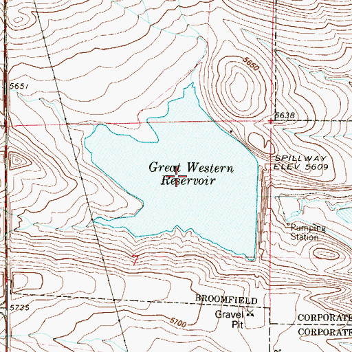 Topographic Map of Great Western Reservoir, CO