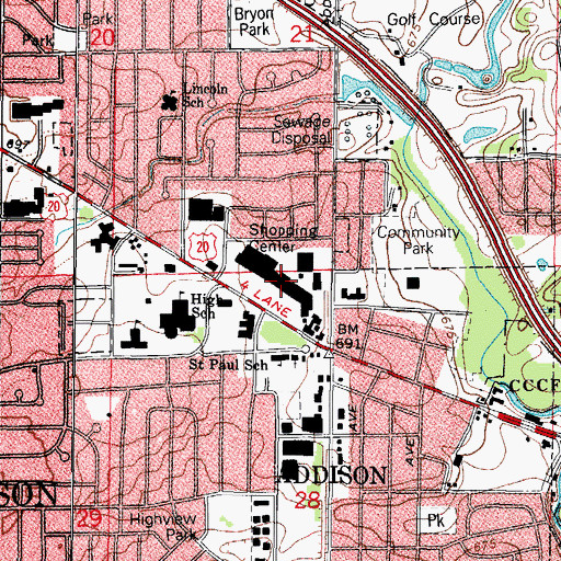 Topographic Map of Green Meadows Shopping Center, IL