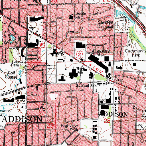 Topographic Map of Indian Trail Junior High School, IL