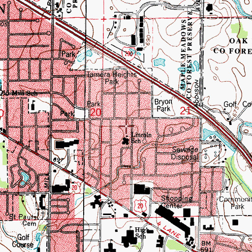 Topographic Map of Lincoln Elementary School, IL