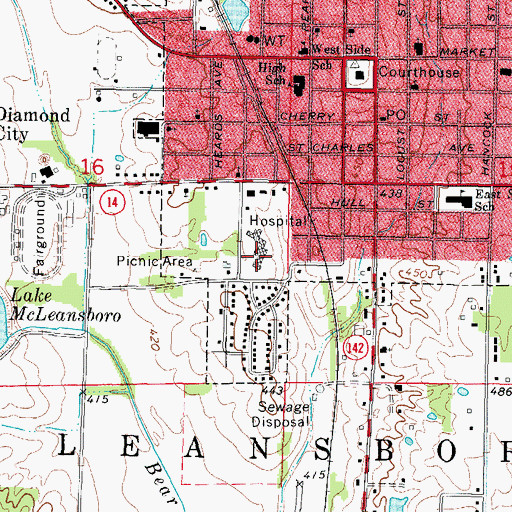 Topographic Map of Hamilton Memorial Hospital, IL