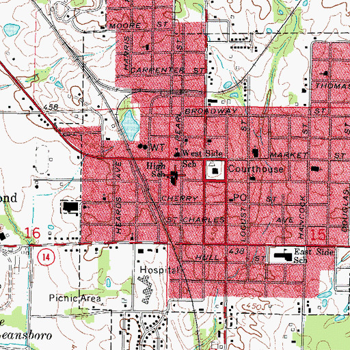 Topographic Map of McLeansboro High School, IL