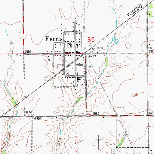 Topographic Map of Ferris School, IL