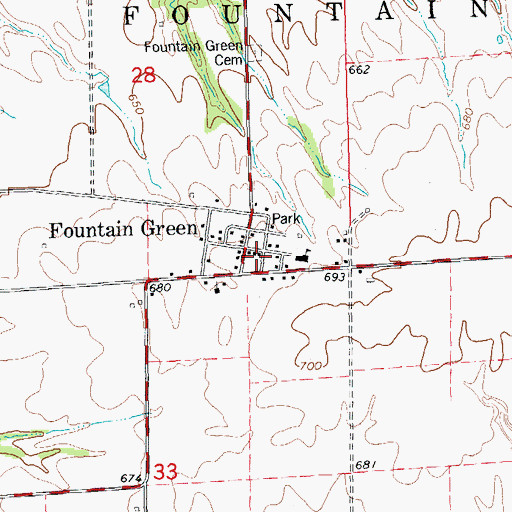 Topographic Map of Fountain Green Post Office (historical), IL