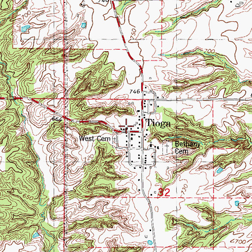 Topographic Map of Tioga Post Office (historical), IL
