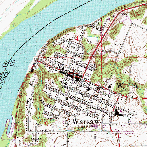 Topographic Map of Warsaw Historic District, IL