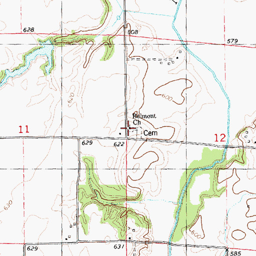 Topographic Map of Belmont Church, IL