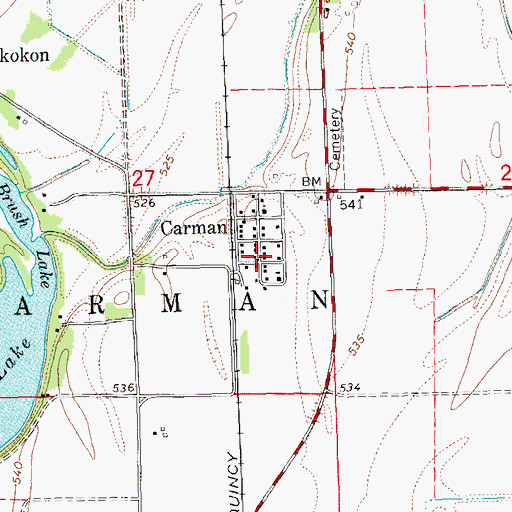 Topographic Map of Carman Post Office, IL