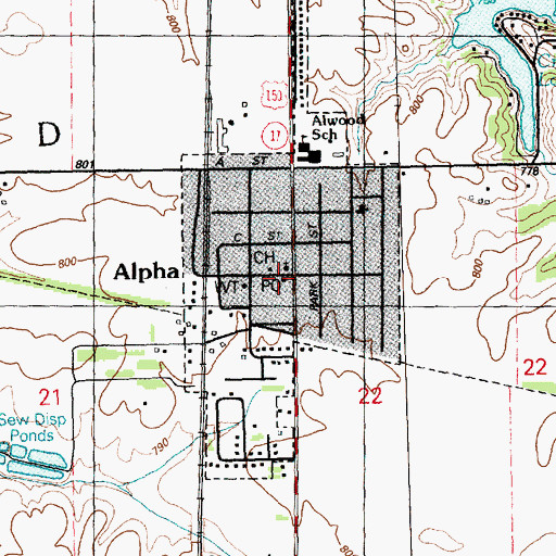 Topographic Map of Alpha Post Office, IL