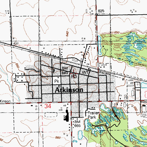 Topographic Map of Atkinson Post Office, IL