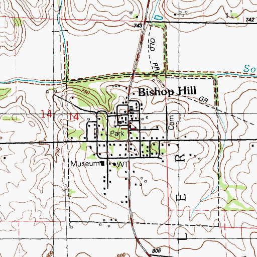 Topographic Map of Bishop Hill Historic District, IL