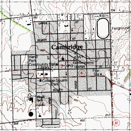 Topographic Map of Cambridge Post Office, IL