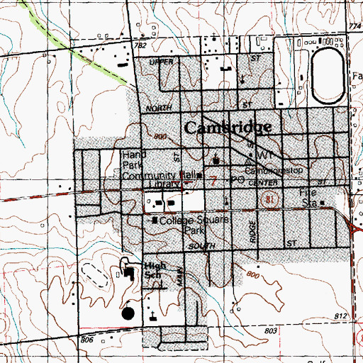 Topographic Map of Cambridge Public Library, IL