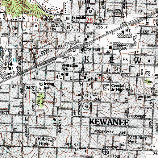 Topographic Map of First Baptist Church, IL