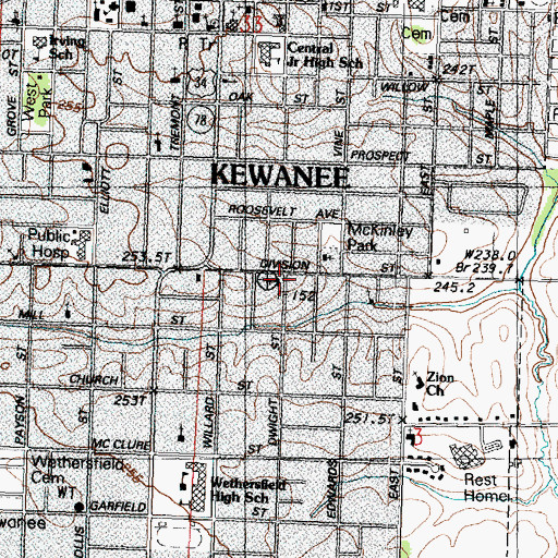 Topographic Map of First Christian Church, IL