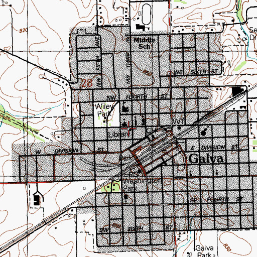 Topographic Map of Galva Public Library, IL
