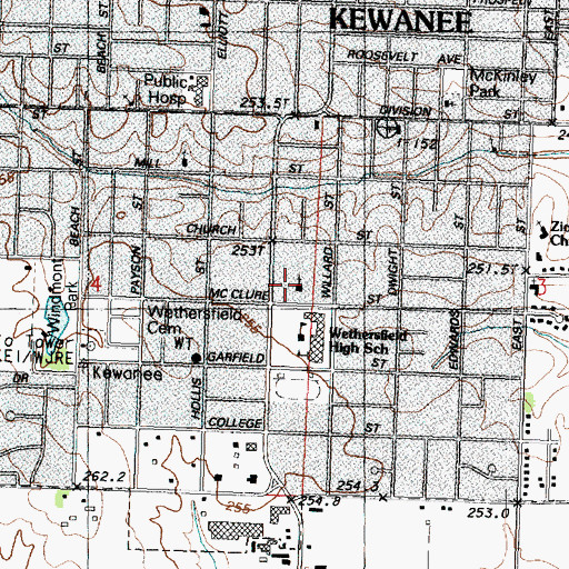 Topographic Map of Kewanee Assembly of God Church, IL
