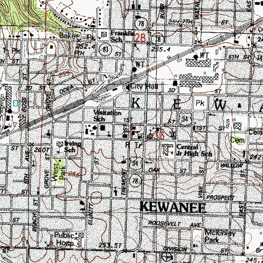 Topographic Map of Kewanee Post Office, IL