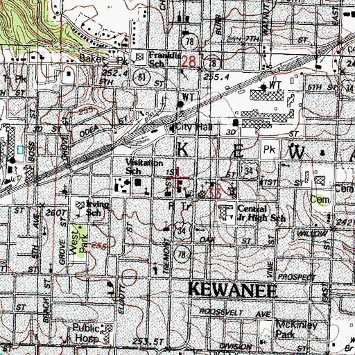 Topographic Map of Kewanee Public Library, IL