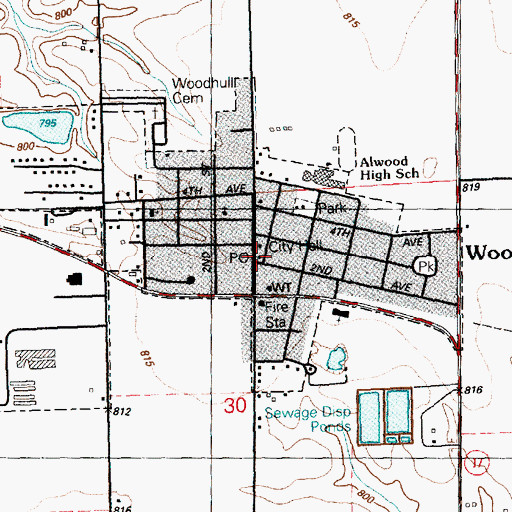 Topographic Map of Woodhull Post Office, IL
