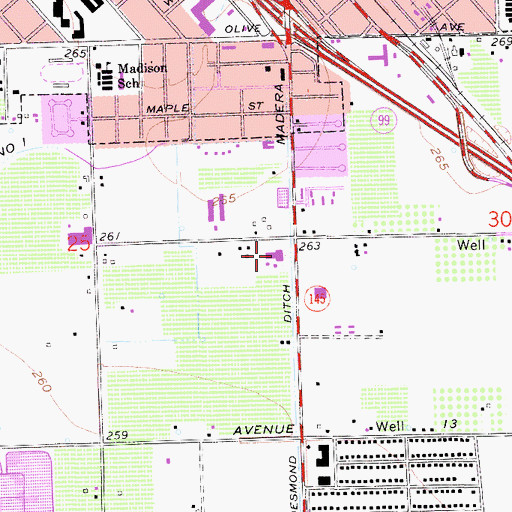 Topographic Map of Madera Avenue Baptist Church, CA