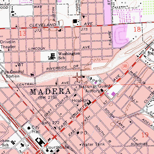 Topographic Map of Madera City Fire Department Station 6, CA