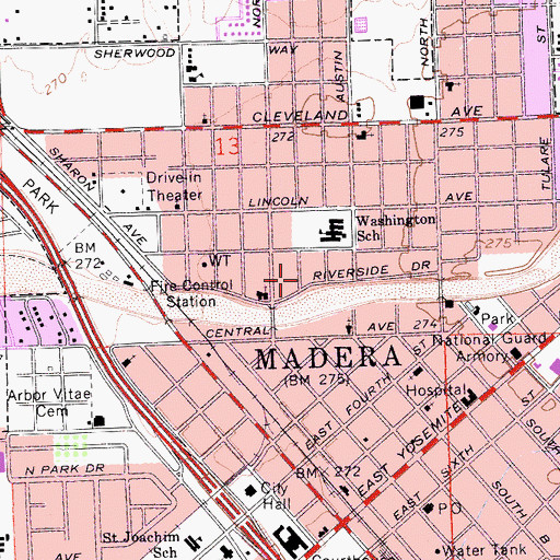 Topographic Map of First Southern Baptist Church, CA