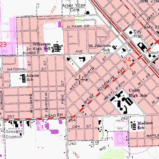 Topographic Map of Fourth Street Church of God, CA