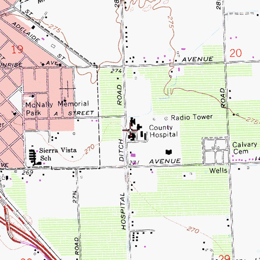Topographic Map of Madera County Hospital, CA