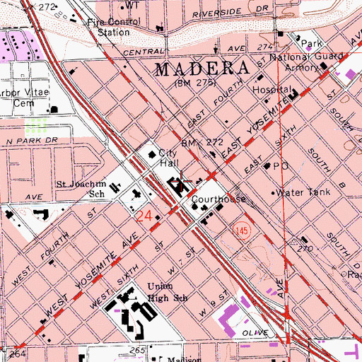 Topographic Map of Madera County Library, CA