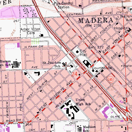 Topographic Map of Saint Joachims Roman Catholic Church, CA