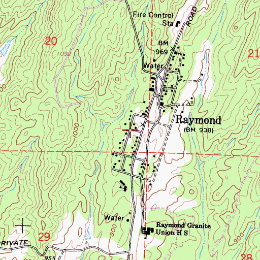 Topographic Map of Raymond Post Office, CA